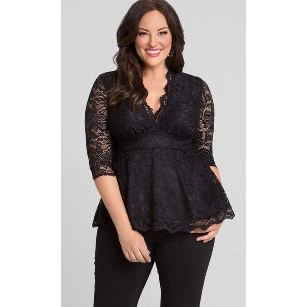 Kiyonna Top 3X Black Linden Lace Empire Waist Dark Romantic Slimming Whimsigoth - Picture 9 of 9
